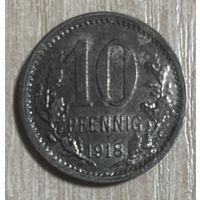 Монета 10 пфеннигов 1918 год. Изерлон. Веймарская республика