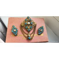 Комплект Чехословакия брошь и клипсы