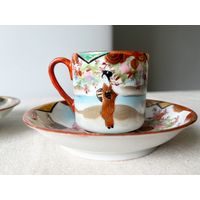 Чайная кофейная пара шинуазри Япония 19 век тонкостенный фарфор мейдзи