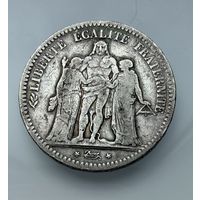 5 франков 1849 г. (А).  ГЕРКУЛЕС. Вторая Республика. Франция. РЕДКИЕ.   СЕРЕБРО