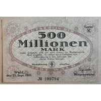 Германия 500 миллионов марок 1923 г., Вальд (Золинген прусские провинции на Рейне) XF тиснен печать В/З 5381.h.2