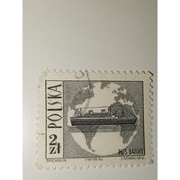 Польша 1966 трансатлантический лайнер M/S Batory на фоне земного шара.