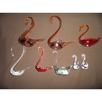 Лебеди из цветного стекла 8 шт.времён СССР,з-д Нёман.С рубля.