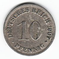 Германия 10 пфеннигов 1907 год DD _состояние VF/XF