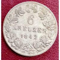 Вюртемберг 6 крейцеров 1842