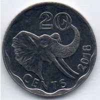 КОРОЛЕВСТВО ЭСВАТИНИ. 20 ЦЕНТОВ 2018. ФАУНА. СЛОН. Новое название государства- ESWATINI