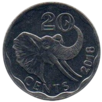 КОРОЛЕВСТВО ЭСВАТИНИ. 20 ЦЕНТОВ 2018. ФАУНА. СЛОН. Новое название государства- ESWATINI