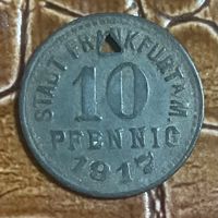 Монета 10 пфеннигов 1918 год. Франкфурт-на-Майне. Веймарская республика.