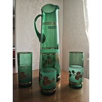 Кувшин и три стакана, Богемское стекло, золочение.