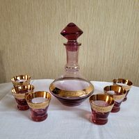 Набор для крепких напитков, марганцевое стекло, позолота, графин и рюмки 6 шт., Борисовский ХЗ.