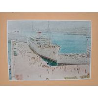 Открытка Ялта Пассажирские суда у причала,1961,чистая