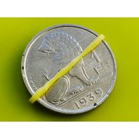 Бельгия. 1 франк 1939 (надпись 'BELGIQUE - BELGIE'). Брак, разворот (поворот). Торг.