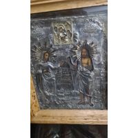 Икона  Св. ЕЛИЗАВЕТА  Св. ИОАНН КРЕСТИТЕЛЬ серебро 84 в киоте 19 век .