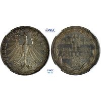 2 гульдена 1855 г. Франкфурт. Германия. NGC MS 64. 300 лет религиозному миру. Серебро. КМ# 353