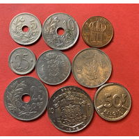 Бельгия 9 разных монет, все Belgie