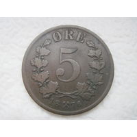 Редкие Норвегия 1876 год Оскар II 5 oре отличное состояние