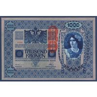 Австрия, 1000 крон 1902 (1919) г., P-59 (надпечатка DEUTSCHOSTERREICH), aUNC+