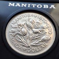 1 доллар Канады 1970 года . 100-летие вступления провинции Манитоба в Конфидерацию.