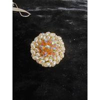 Винтажная наборная брошь под жемчуг Чехословакия