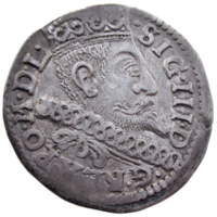Речь Посполитая: Литва и Польша, трояк (м.д. Бромберг)/ 3 Grossus (Bromberg) 1600 г., состояние VF, Жигимонт III, Rarity Level: R1