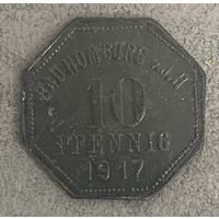 Монета нодгельд 10 пфеннигов 1917 год. Бад-Хомбург-фор-дер-Хеэ. Веймарская республика