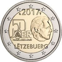 2 евро 2017 Люксембург 50 лет добровольной военной службы  UNC из ролла