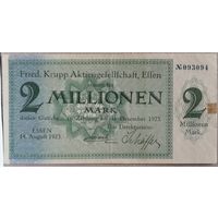 Германия 2 миллиона марок 1923 г Эссен (Essen) XF, 1429m.5, В/З волны