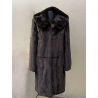 ШУБА С КАПЮШОНОМ. НОРКА НАТУРАЛЬНОГО ЦВЕТА "DARK BROWN". ДЛИНА 100 СМ.