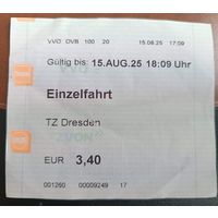 Билет - Талон  автобус б/у - Дрезден 3.4 евро ( август  2025 год )
