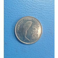Фиджи 5 центов 1995 год 50 лет ФАО рыба