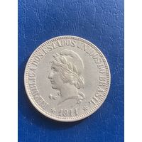 Бразилия 1000 рейс 1911 г серебро 0.900