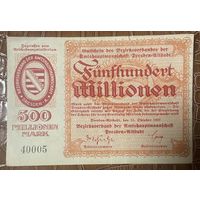 Банкнота 500 миллионов марок 1923 год. Дрезден. Веймарская республика.