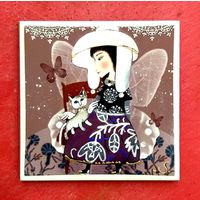 Плитка Керамическая * Изразец * Фея с Кошкой * Ручная Работа * 10 на 10 * PLAKART CERAMICS * Очень Красивая !