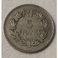 Франция 5 франков, 1933 Женское лицо обращено влево (2-7-93)