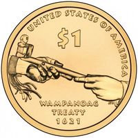 США 1 доллар, 2011D Договор с Вампаноагами UNC
