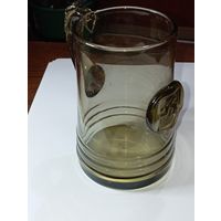 Пивная Кружка ( Бокал  ) , зелёное стекло и печать из серии спорт ( Бег ) . Редкий .