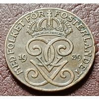 Швеция 2 эре, 1939    ( 2-1-5 )