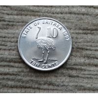 Werty71 Эритрея 10 центов 1997 Страус 1991