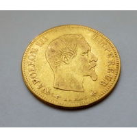 10 франков, Наполеон III, 1858 г., А, 900 проба, 19 мм., 3.20 гр. Уверенный оригинал. Хорошее состояние.