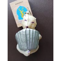 Ёлочная игрушка "СОБАЧКА С ГАРМОШКОЙ", подвес, стекло. (СССР, 1950-1960 гг.). Дефект, отбито ушко.