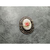 Брошь Роза Фарфор Серебро Германия винтаж