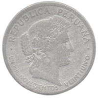 ПЕРУАНСКАЯ РЕСПУБЛИКА. 10 СЕНТАВО 1921