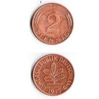 2 пфеннига Германия 1977 года(D)