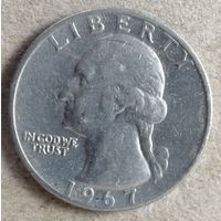 США 1/4 доллара, 1967 г, Вашингтонский Квотер, KM# 164а