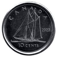 Конфедерация Канада. 10 центов 2023. UNC. Король Карл (Чарльз) III. Корабль. Парусник.