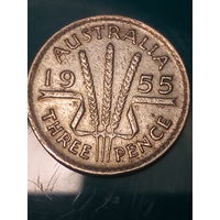 3 пенса Австралия 1955 год.
