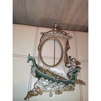 Старинная, настольная, оловянная фоторамка "Парусник", размер 35*24 см., вес 1 кг.