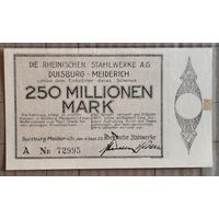 Германия, нотгельды, 1923 год, город Дуйсбург-Мейдерих, 250 миллионов марок, 1205.bb. , серия "А" нечастая