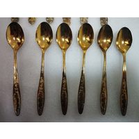 Ложки чайные Мельхиоровые Пламя (полностью золотые). Кольчугино, СССР