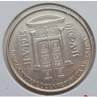 Аргентина 2 песо 2010 год 75 лет Центральному банку Аргентины состояние холдер